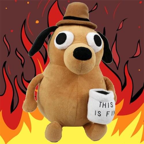 9.8inch This Is Fine Meme Coffee Dog Cute Coffee Cup Stuffed Plush Toy Soft Stuffed Doll Gift for Children Boy Birthday