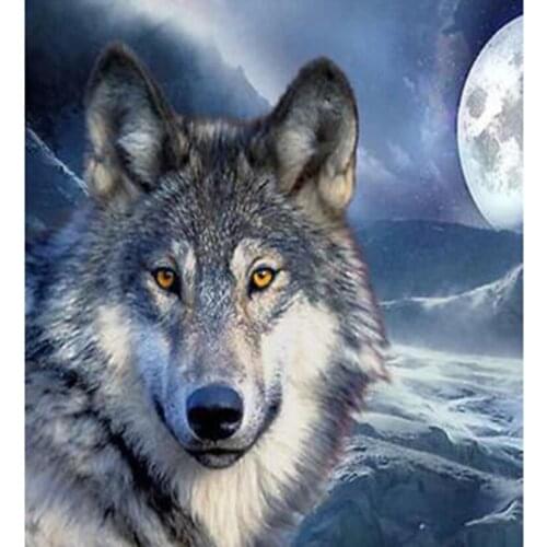 Diamond Painting 5D DIY Animal Painting Moon Under the Wolf Picture Square/Round Diamond Cross Stitch Decorative Painting TX219