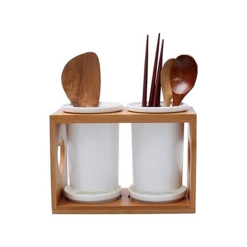 Bamboo chopsticks tube ceramic chopsticks cage Creative knife fork box Household drain chopsticks holder