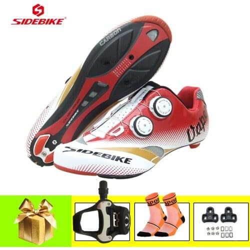 SIDEBIKE White Cycling Shoes Carbon Fiber Road Bike Sneakers Ultra-light Self-locking Breathable Athletic Road Riding Sneakers