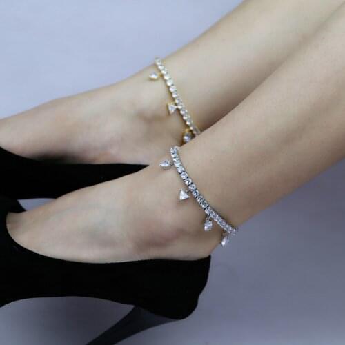 Multi Heart Round oval tear Rhinestone Anklets Wholesale Jewelry for Women Beach Barefoot Love Pendant Anklet Bracelet Leg Chain