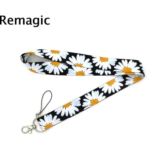 100pcs Daisy Flowers art women Keychain Lanyards Id Badge Holder ID Card Pass Gym Mobile Phone Badge Holder Key Strap
