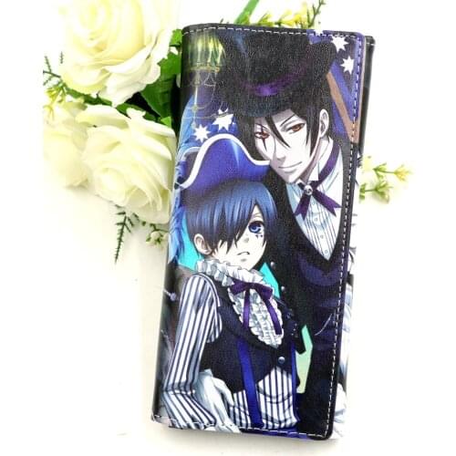 Black Butler Anime Synthetic Leather Wallet Ciel Phantomhive and Sebastian Michaelis Long Purse with Hasp