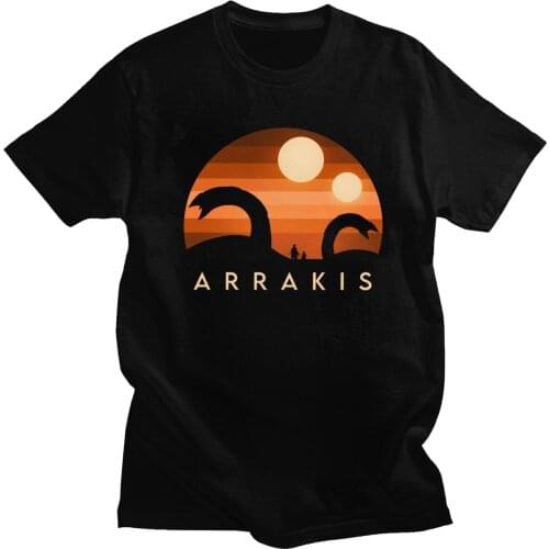 Arrakis Inspired Minimal Tshirt Men Crewneck Short Sleeve Sci Fi Movie Dune T-shirt Soft Cotton Slim Shai Hulud Fit Tee Shirt