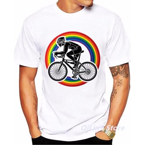 Rainbow Bicycles Rider Print Tshirt Men Pride Lgbt Funny T-Shirt Homme Summer Short Sleeve T Shirt Hombre Harajuku Shirt Tops