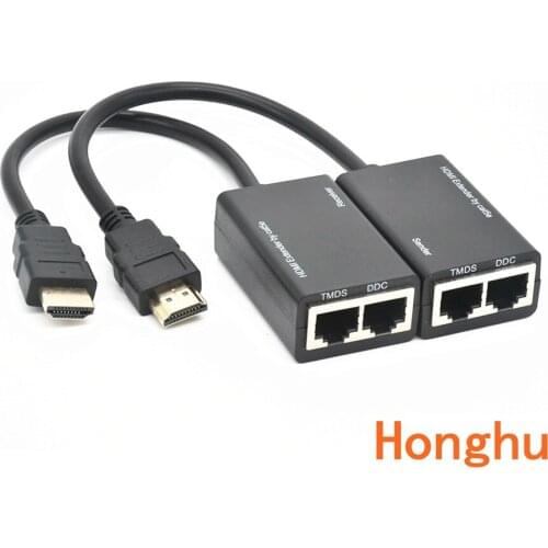 HDMI Over RJ45 CAT5e CAT6 UTP LAN Ethernet Extender Repeater Supports 1080p Resolution up to at least 100ft (30M) using CAT6 cab