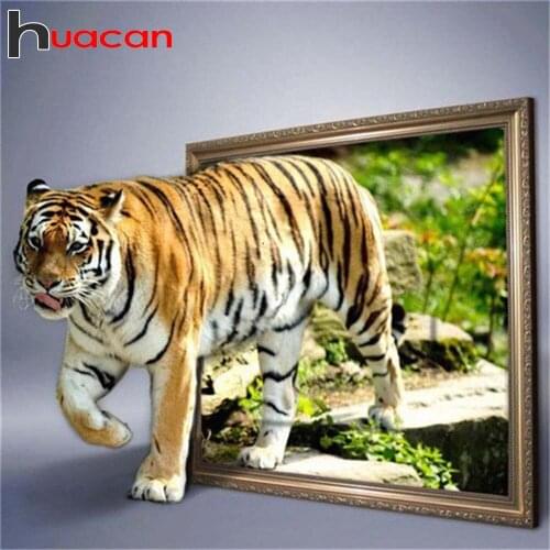 Huacan Full Square&Round Diamond Painting Full Drill Tiger Diamond Embroidery Sale Animal Home Decoration