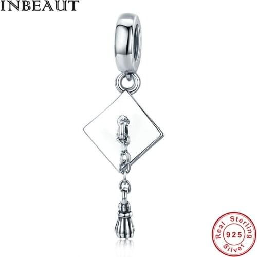 INBEAUT New Fashion 925 Sterling Silver Cute Shaped Bachelor Cap Pendant Beads fit Brand Charm Bracelet Graduation Gift
