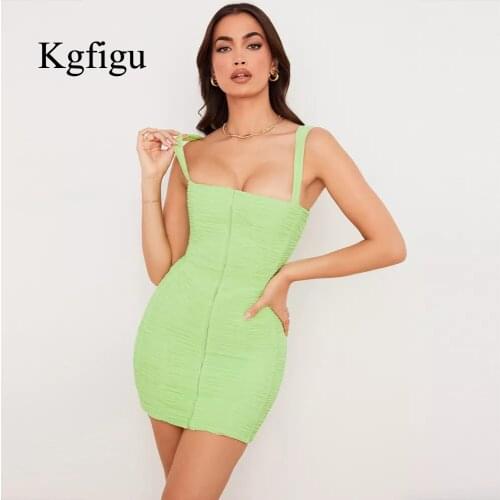 KGFIGU Good Quality Dresses For Women 2021 Summer Ladies Sling Solid Color Elegant And Sexy Skrit Party Bodycon Dress