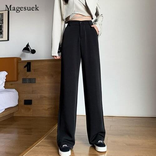 Korean Cool Pants 2021 Autumn Fashion New Black Pants for Women Straight High Waist Wide Legs Pants Suit Trousers Pants 16346