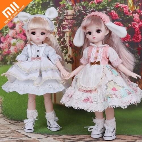 Xiaomi 30cm BJD Doll Movable Joints Makeup Dress Up Cute Black Eyeball Dolls with Fashion Dress for Girls Toy Birthday Gift Toy