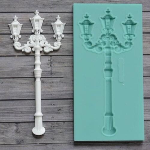 KUXSE Vintage Street Lamp Silicone Mold Cake Border Fondant Molds Cake Decorating Tools Sugarcraft Chocolate Gumpaste Moulds