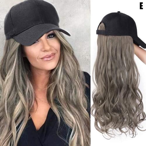 Hot Selling Baseball Hat with Curly Wavy Long Hair Wigs Synthetic Hair Caps for Women Girls