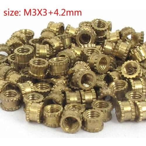 Injection molded copper nut knurled nut M3X3 + 4.2mm 100 pcs 1 package copper flower female embedded fastener