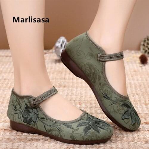 Marlisasa Women Classic Black Floral Embroidery Flat Shoes Lady Cute Sweet Green Comfortable Ballet Dance Flat Shoes F5521