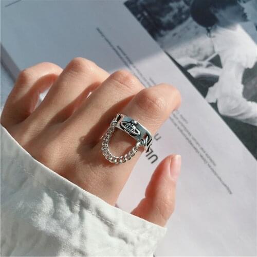 Fashion Vintage Thai Silver Ring for Women Saturn Soft Chain Opening Design Street Rings Street Jewelry Party Gift Accessories