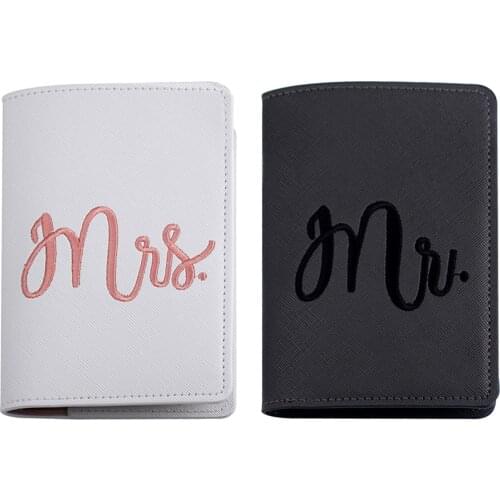 Zoukane Mr Mrs Lover Couple Passport Cover Embroidery Letter Women Men Travel Wedding Passport Cover Holder Travel Case CH17
