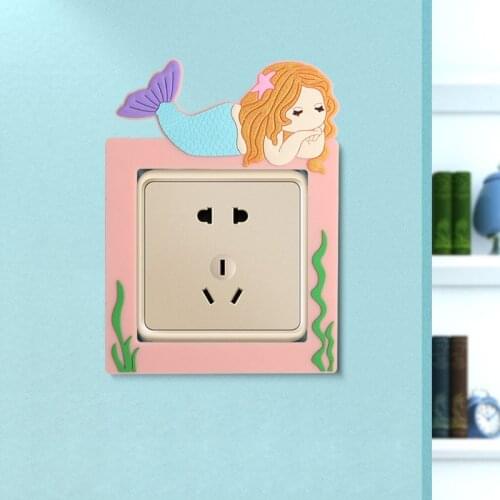 Cartoon mermaid switch cover wall decorations living room bedroom Luminous light switch sticker Home decoration accessories 86mm