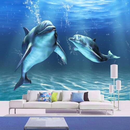Custom Photo Wall paper 3D Stereoscopic Marine Dolphin Large Mural Bedroom Living Room TV Background Decor Non-woven Wallpaper