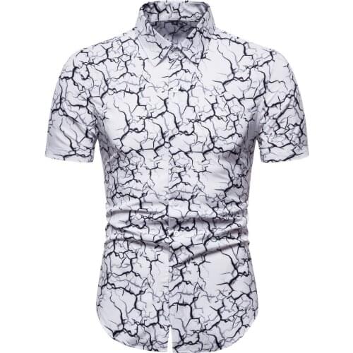New large size short-sleeved shirt Printed half-sleeved lapel shirt