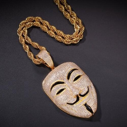 2020 New Ice out V Mask pendant hip hop Jewellery V for Vendetta Fashion CZ Stone Necklace For Man Women Gift