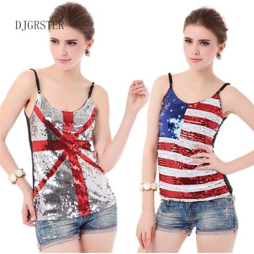 2020 New Jazz Dance Costume Dance Top Clothing Fashion Sequins Stage DS DJ Dance Costume America and Britis flag