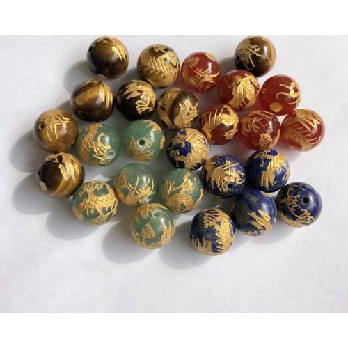Wholesale 6beads/pack Natural Tiger Eye,Carnelian,Lapis Beads Golden Dragon Craved Bead 12mm Hand Craved Stone Beads for jeweley