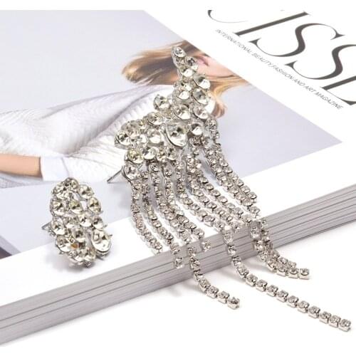 Wholesale Irregular Metal Dangle Long Drop Earrings Hanging Clear Crystals Chain Tassels Fine Jewelry Accessories For Women