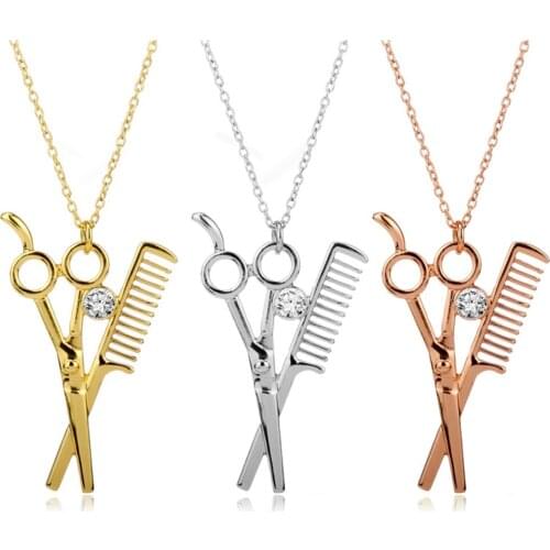 Beautician Hairdresser Necklace Scissors Comb Hairdresser Gift Stylist Pendant Necklace for Women Men Fashion Pendant Jewelry