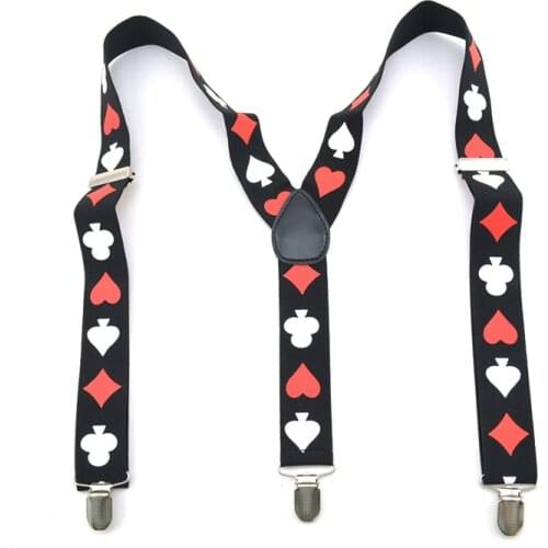 Suspenders For Men Clip-On Braces Elastic Suspender For Trousers Pants Holder 3.5cm Belt Playing Cards Poker Cards Braces Gallus
