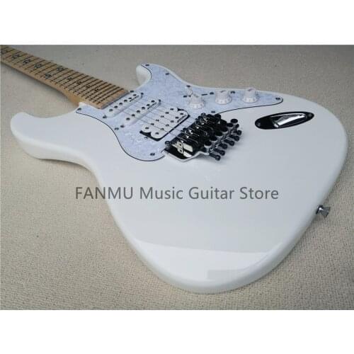 Free shipping custom 6 string white guitar,,ssh Wilkinson pickups,tremolo bridge,pear pickguard,stars inlay,flamed maple neck