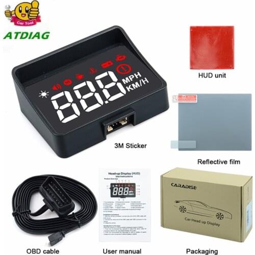 HUD A100S With Lens Hood Windshield Projector OBD2 II EUOBD Car Head Up Display Overspeed Warning System Voltage Alarm