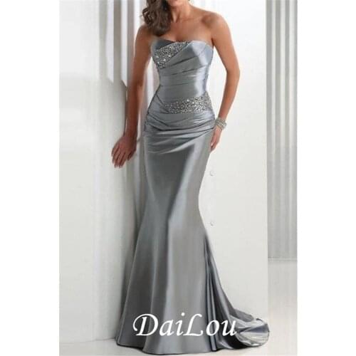 Mermaid / Trumpet Sparkle Wedding Guest Formal Evening Dress Strapless Sleeveless Sweep / Brush Train Satin with Crystals 2021