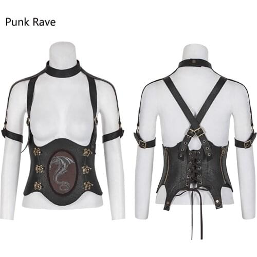 Punk Rave Rock Steampunk Western Dragon Girdle Sexy Vest PU Leather Gothic Cosplay Performance Clothing S216