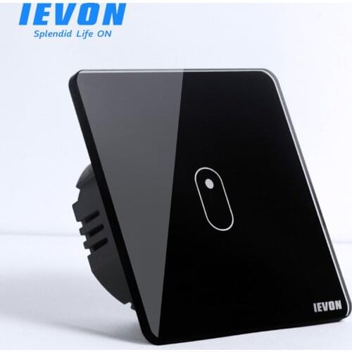 EU Stanard Black Crystal Glass Panel 1 Gang 1 Way Touch Switch, AC 170-250V Light Wall Touch Screen Switch