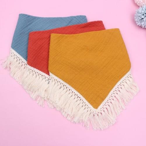 Newborn Baby 4 layer gauze lace tassel saliva towel baby cotton triangle towel bib
