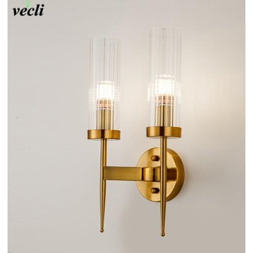 Modern Wall Lamp glass Lampshade Gold Indoor Sconce LED Simple Wall Lights bedroom Bedside lamp (E27 LED Bulb For Free)