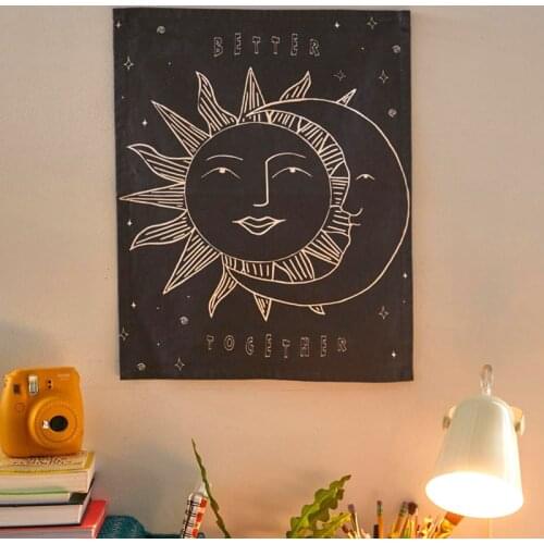 Sun Moon Black Tapestry Boho Blanket Bohemia Wall Hanging Tarot Indian Mandala Tapestry Home Bedroom Decorating Throw Blanket