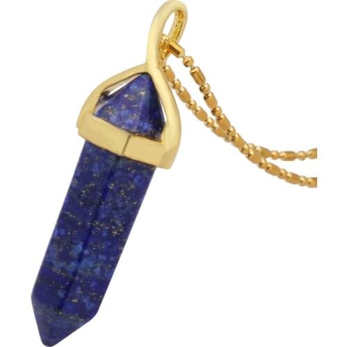 SUNYIK Gem stone Six Pyramid Column Bead Healing Chakra For Necklace For Women Men(Free Chain)