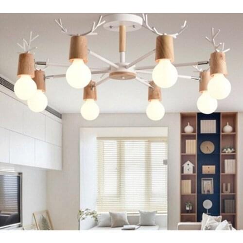 Wooden LED Chandelier For Living Room White Lustre Bedroom Lamps Black Lustres Wooden Hanging Lights Dining Lighitng
