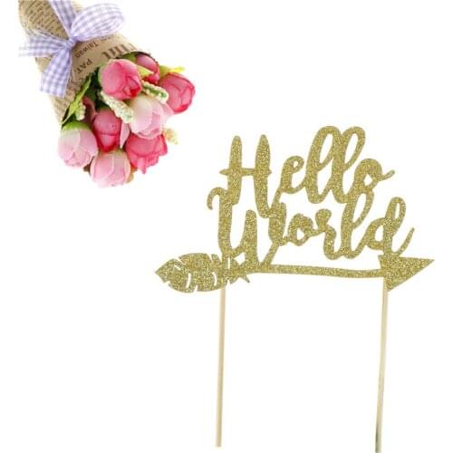 First Happy Birthday Cake Cupcake Toppers Kids Party Baby Shower Decorations Supplies Gold Glitter Wild One Hello World