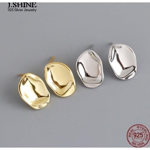 JShine Korean Fashion 100% S925 Sterling Silver Stud Earrings Simple Irregular Concave Convex Surface Glossy Geometric Earrings