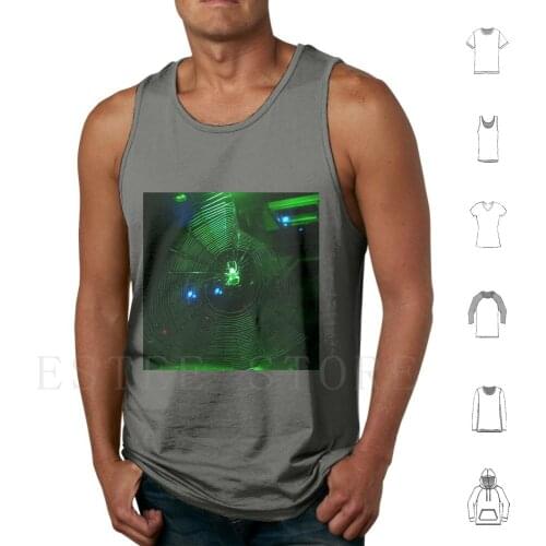 Oh Hello There Tank Tops Vest Sleeveless Spider Spiderweb Creepy Halloween Green Neon Modern Neon Green Glow Glow In The