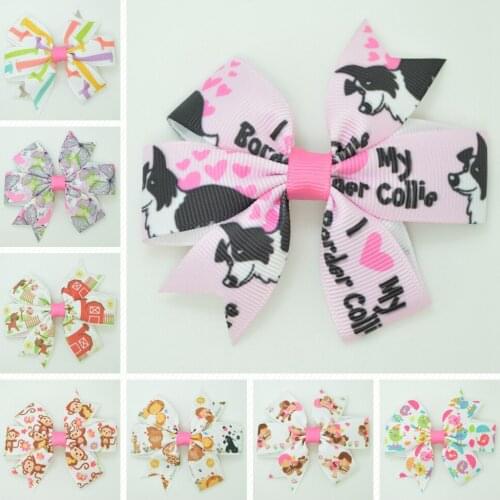 1pcs 8 pcs Animal Dog Hair Bows With Clip For Baby Girls Ribbon Hair Clip Boutique Barrettes Headwear Hair Accessories 3.1"