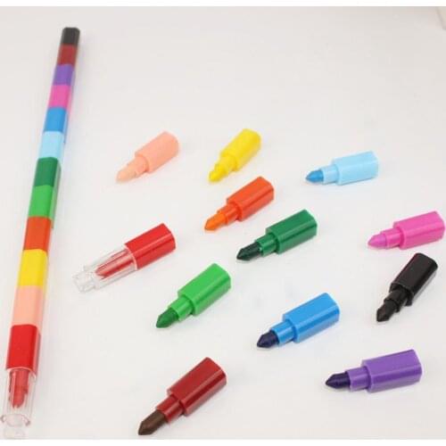 1pc Creative Building Blocks Filling Crayons 12 Color Crayon Oil Crayon Colored Pens Suitable For Art Supplies Student Supplies