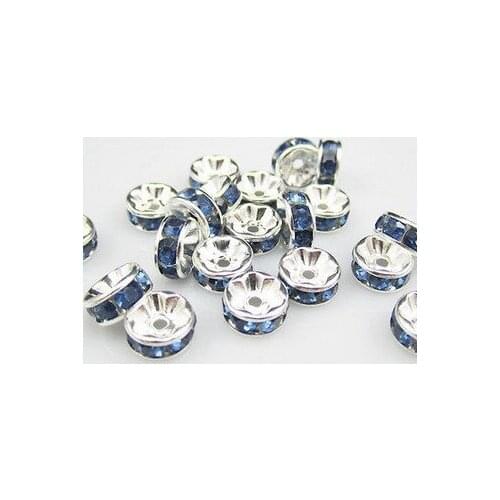 100pcs 8MM LIet34UE Spacer Metal Silver Plated Rondelle Rhinestone Loose Beads fit ANY shambala bracelets crystal