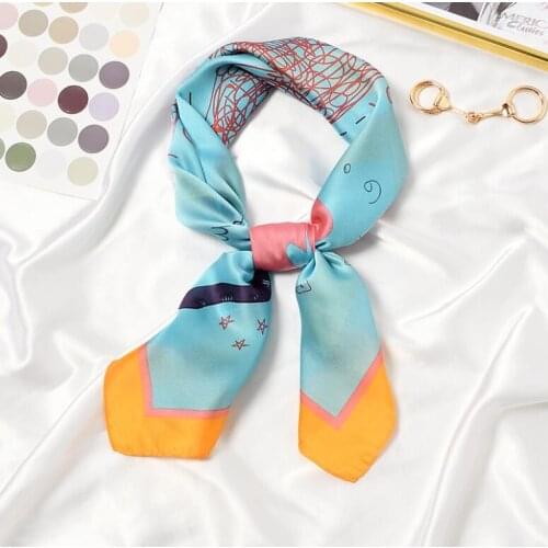 2021 Love Cats Print Square Scarf Women Bandana Hairband Lady Head Wraps Female Shawl Fashion Animals Pattern Neckerchief