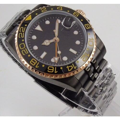 40mm Black Dial jubilee Strap PVD GMT Date Indicator Sapphire Glass Automatic Mens Watch Watch Case Wristwatch
