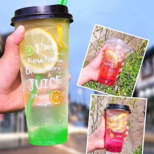 50pcs High quality fruit tea plastic cups 16oz 500ml juice milk tea milkshake yogurt takeaway packaging cup party birthday cup