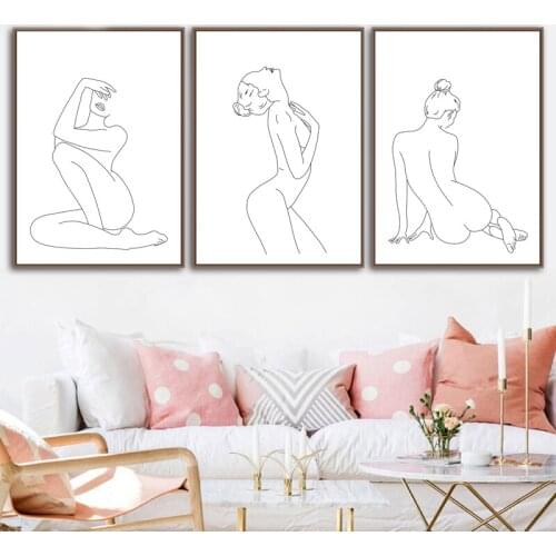 Abstract Sexy Woman Body Line Drawing Art Print Black White Female Nude Minimalist Poster Wall Art Canvas Painting Bedroom Decor